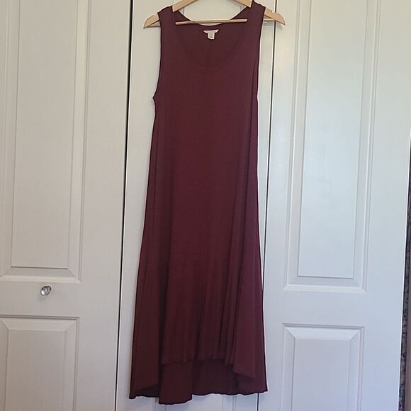Caslon Modal Blend Scoop Neck Flared Bottom High Low Tank Burgundy Dress Size M - Picture 1 of 11